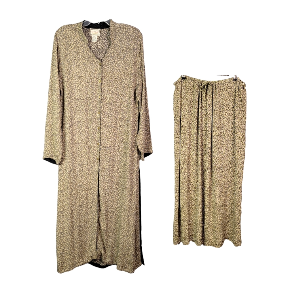 April Cornell Vintage Floral Full Length Two Piece Duster Cover up & Skirt L